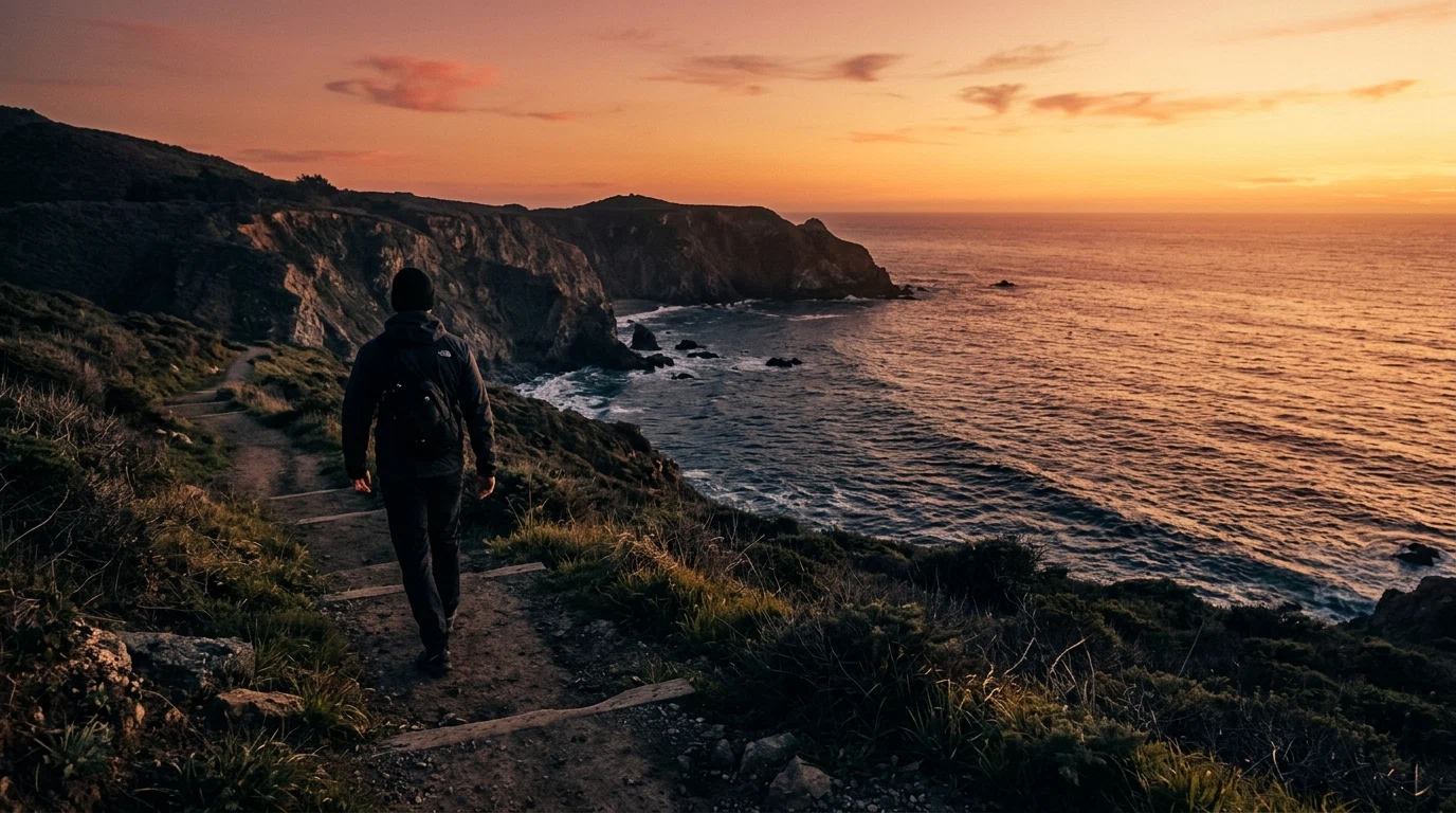 Person walking on a scenic coastal trail - active lifestyle supports vascular wellness