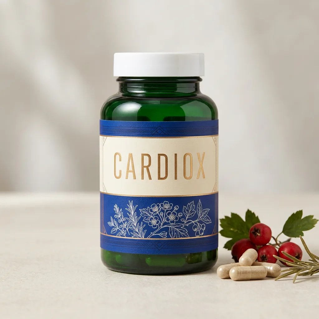 CardioX cardiovascular wellness supplement bottle, 60 capsules, dark navy label